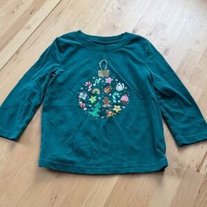 Cat & Jack Teal Long Sleeve Kids Tee with Ornament Design
